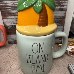 Rae Dunn Mint Green Mug with Tropical Lid